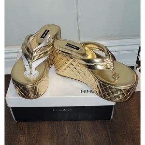 Nine West women's gold platform sandals